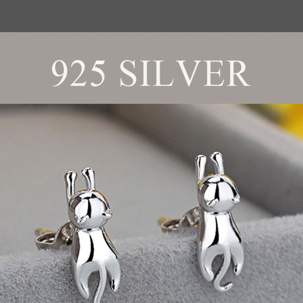 925 Sterling Silver Cat Stud Earrings